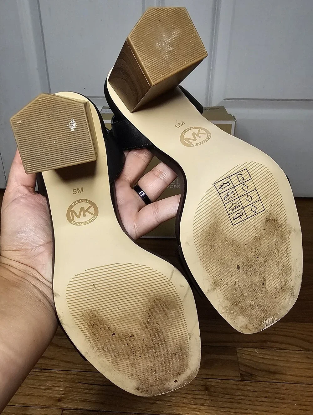 Michael Kors Black Leather Block Heel Sandals